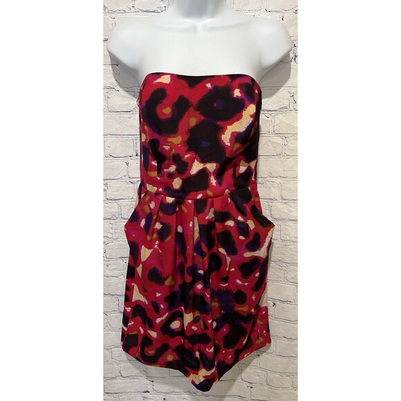 Bar III Pink Abstract Watercolor Strapless Pockets Short Mini Dress Size Medium - Picture 1 of 6